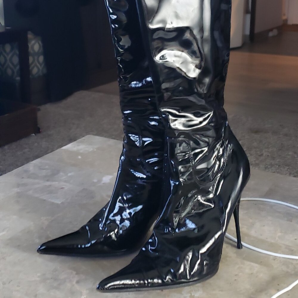 Mayis patent leather black women high heel boots